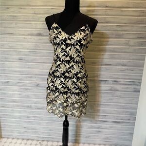 Elegant Black and Cream Sheer Floral Chemise